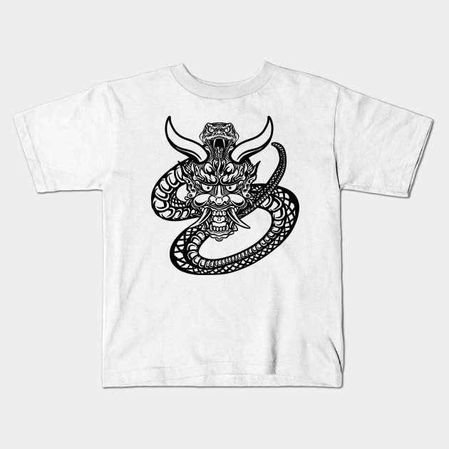 Hannya Mask Snake Kids T-Shirt by Excela Studio